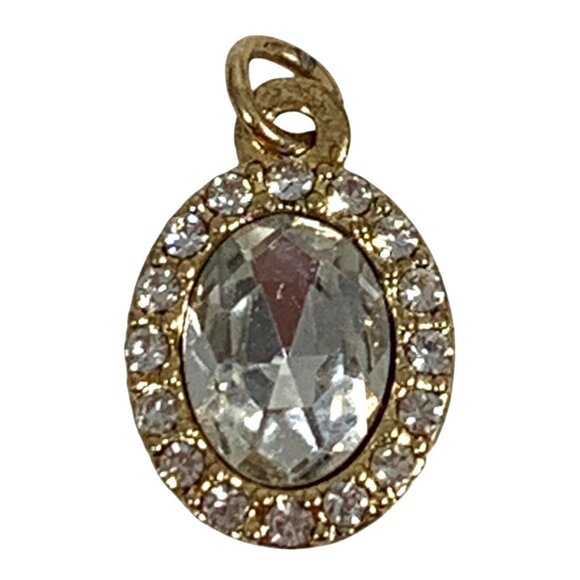 Gorgeous Small Gold Tone Oval Clear Rhinestone Halo Fashion Pendant ONLY - Picture 1 of 7